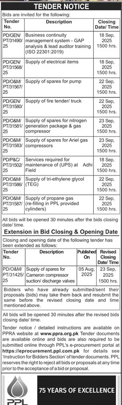 PPL Tender Notice